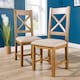 image 2 of Pair Of High Slatted Back Dining Chairs Wool Seat Solid Oak Legs Fully Assembled | Brown