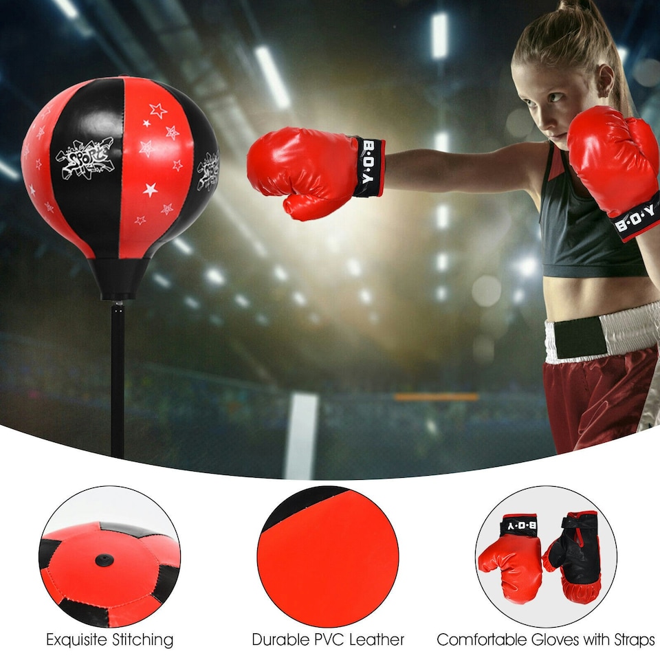 image 1 of COSTWAY Freestanding Height Adjustable Kids Punching Bag Red