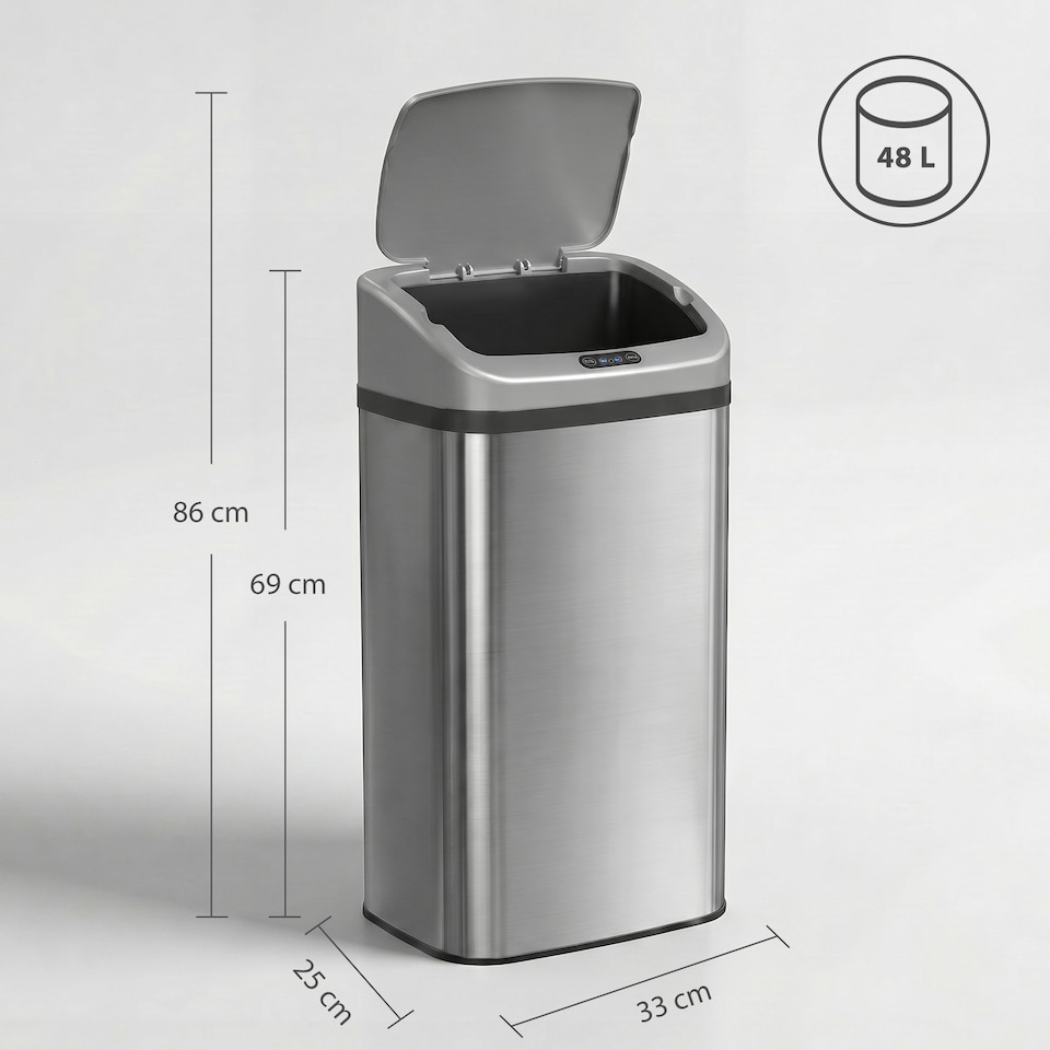 image 1 of HOMCOM 48L Sensor Bin, Stainless Steel Kitchen Bin with Automatic Close | Silver