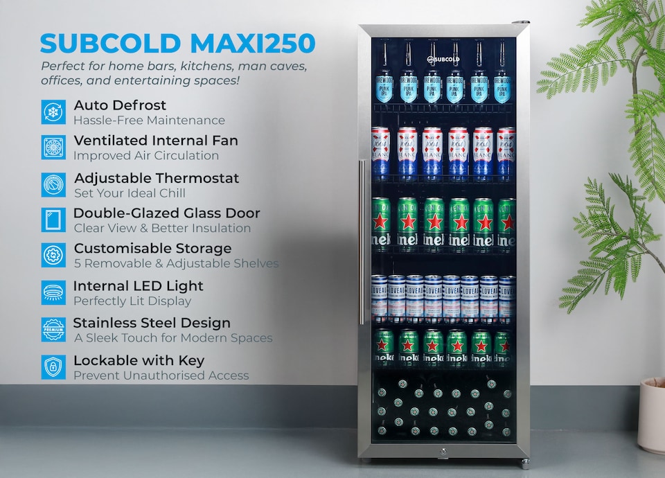 image 1 of Subcold Maxi250 LED Tall Glass Door Drinks Fridge 237 Litre Net Capacity
