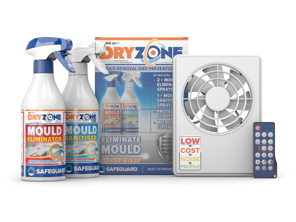 image 1 of Dryzone Bathroom & Kitchen Ventilation & Mould Cleaning Kit, dMEV Extractor Fan with Humidity Sensor (100-125mm, White)