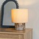 image 2 of ValueLights Melanie Dark Marble Effect Table Lamp with Natural Linen Lamp Shade Brown