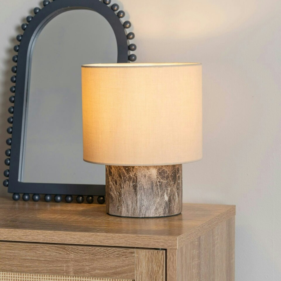 image 1 of ValueLights Melanie Dark Marble Effect Table Lamp with Natural Linen Lamp Shade Brown