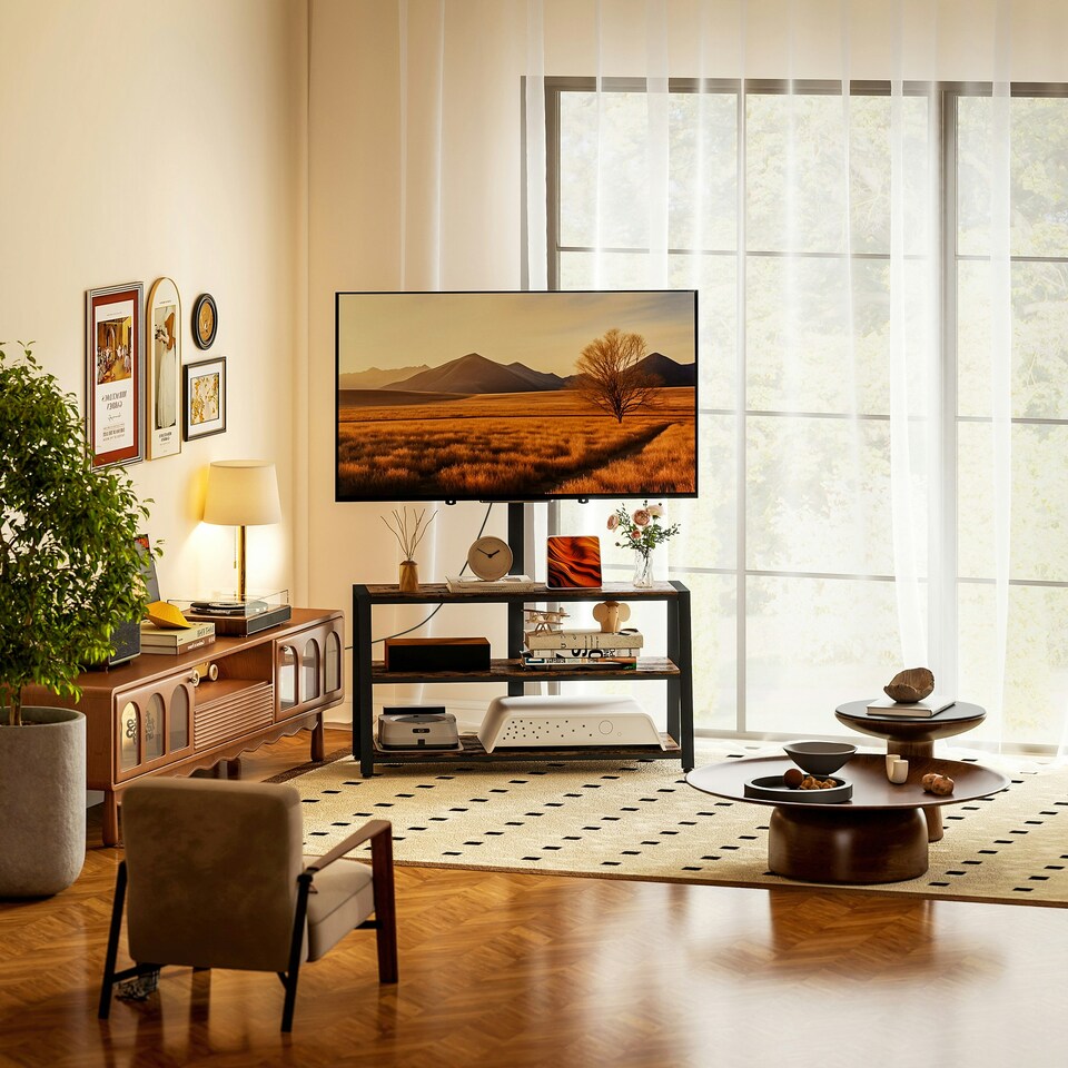 image 1 of HOMCOM TV Stand Cabinet with Swivel Bracket for 32 - 70 Inch TVs | Brown | 1