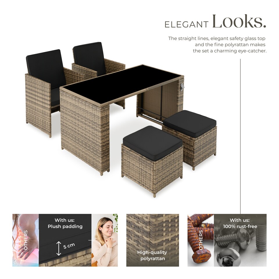 image 1 of Garden Table and Chairs Palermo - up to 4 people, chairs, stools and table, weather and UV-resistant | Cream | nature | 1