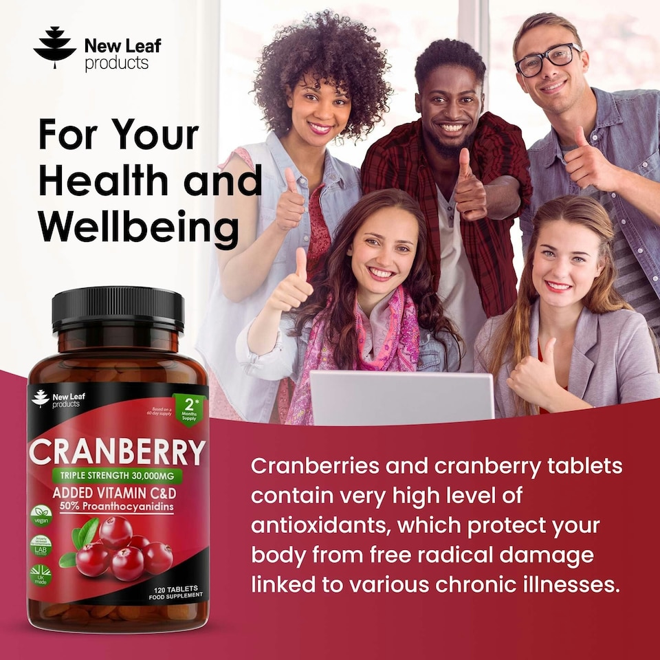image 1 of Cranberry Tablets 3x Strength 30,000mg +Vitamin C&D