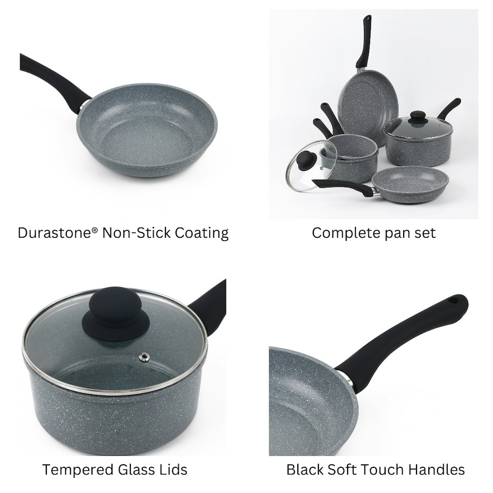 image 1 of Durastone Forged Carbon Steel Grey 5 Piece Saucepan & Frying Pan Set
