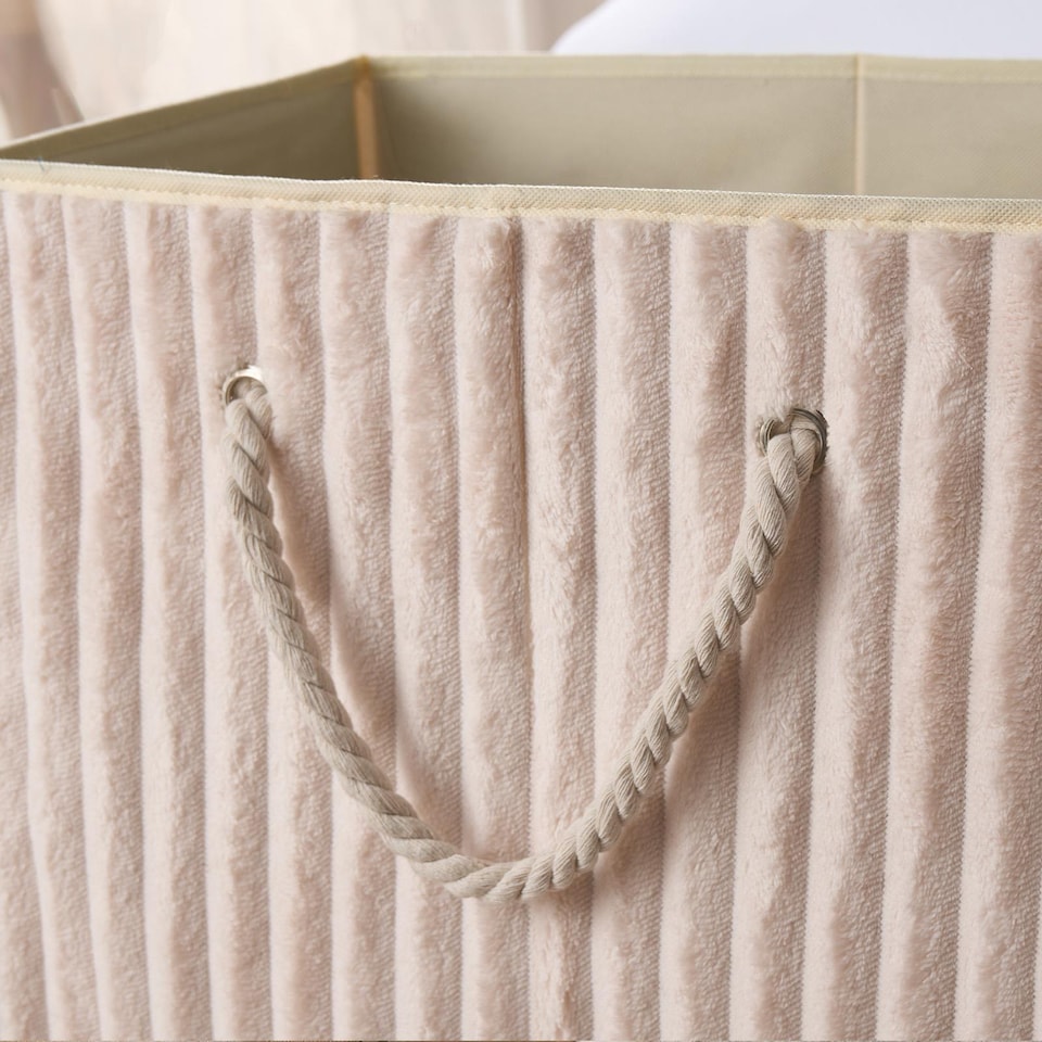 image 1 of OHS Ribbed Faux Fur Folding Laundry Basket Bag with Lid
