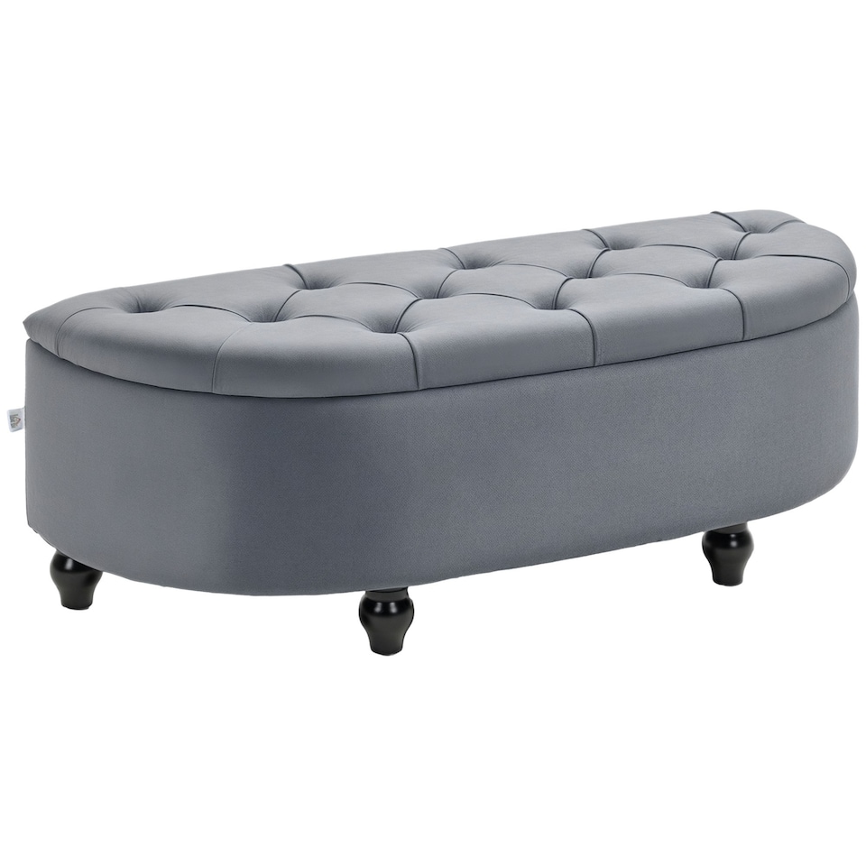 image 1 of HOMCOM Semi-Circle Storage Ottoman Bench Tufted Upholstered Grey
