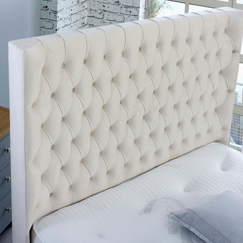 image 1 of Dino Plush Double Bed Frame - Beige