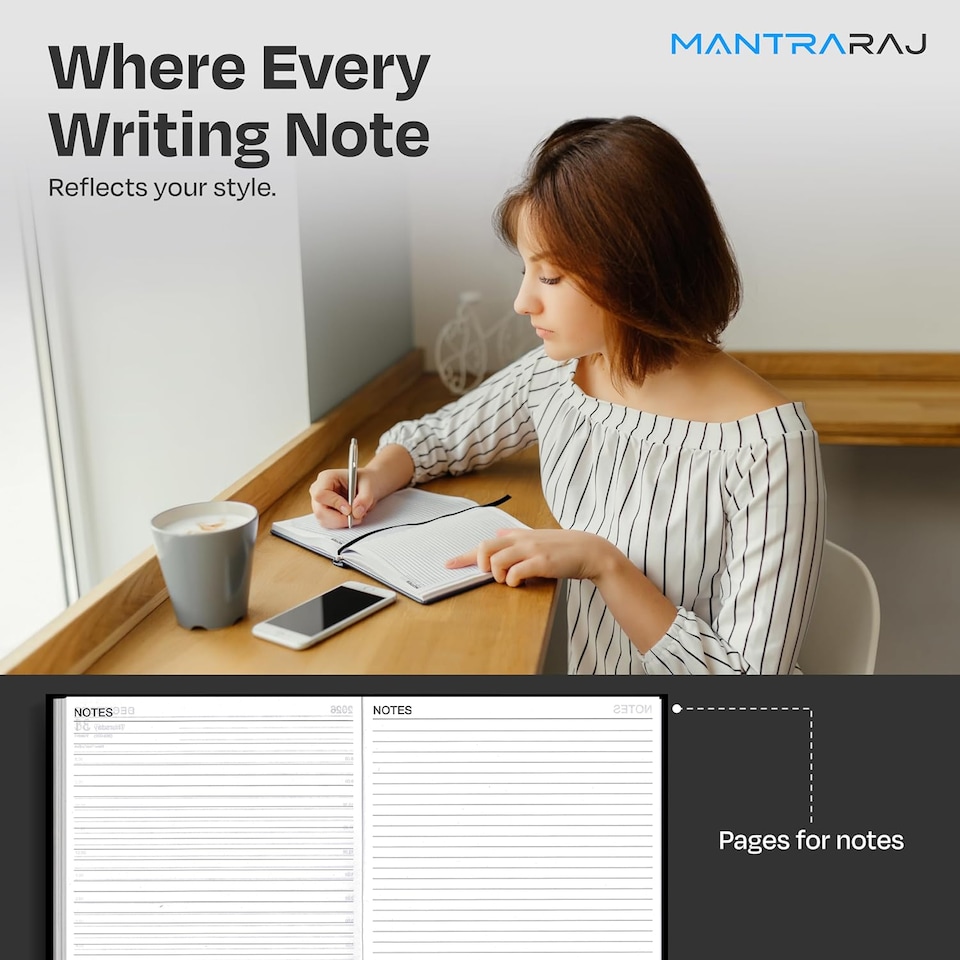 image 1 of MantraRaj 2027 Diary A5 2 Pages A Day Diary Hardback Year Planner Office Desk Diary (Black)