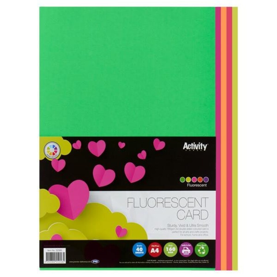 image 1 of Pack of 40 Sheets A4 160gsm Activity Fluorescent Card by Premier