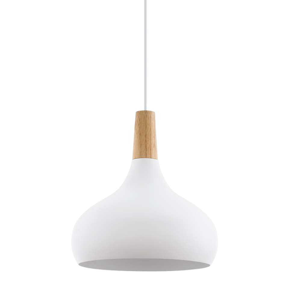 image 1 of EGLO Sabinar Metal and Wood Single Pendant Light, 28cm