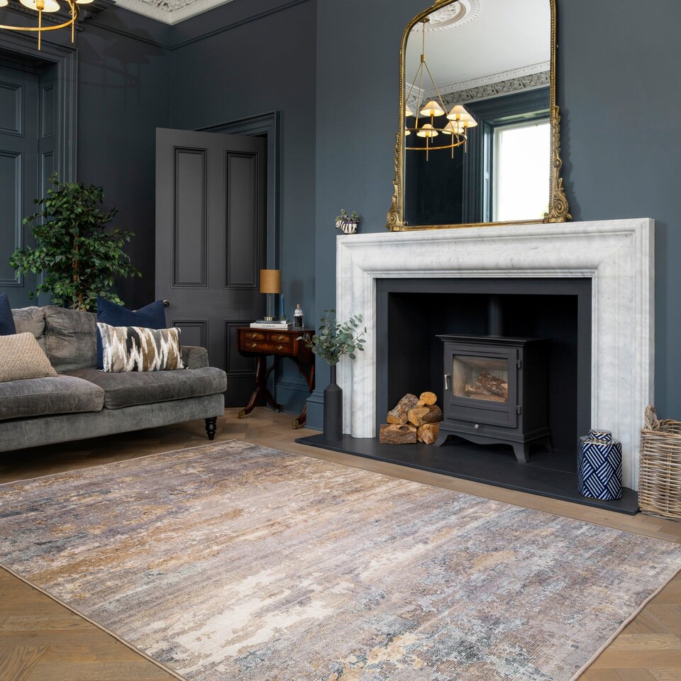 image 1 of Abstract Design Cotton Chenille Rug Grey Beige Machine Washable 160cm x 230cm