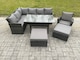 image 2 of Fimous 9 Seater Outdoor Rattan Garden Furniture Set with Rectangular Dining Table 2 Big Footstool Armchiar Patio Wicker Corner Sofa Set Dark Grey Mixed