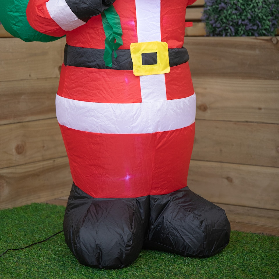 image 1 of 130cm (4ft) Inflatable LED Outdoor Christmas Standing Santa with Gift in Sack