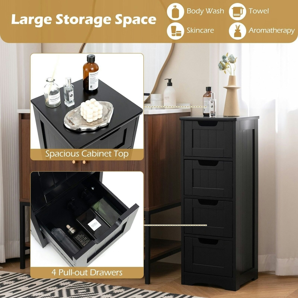 image 1 of COSTWAY Bathroom Storage Cabinet Storage Organizer Black Grey