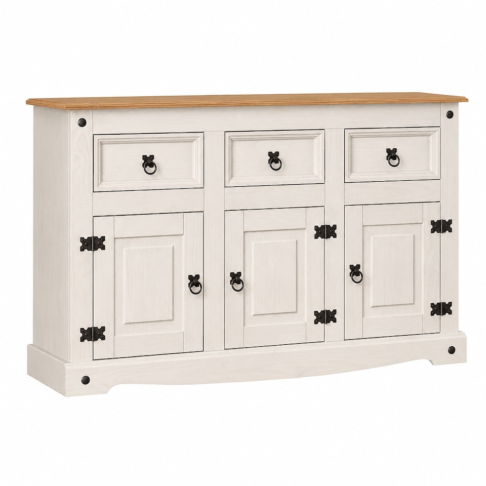 image 1 of Corona Sideboard White 3 Door 3 Drawer Mexican Solid Pine Wood