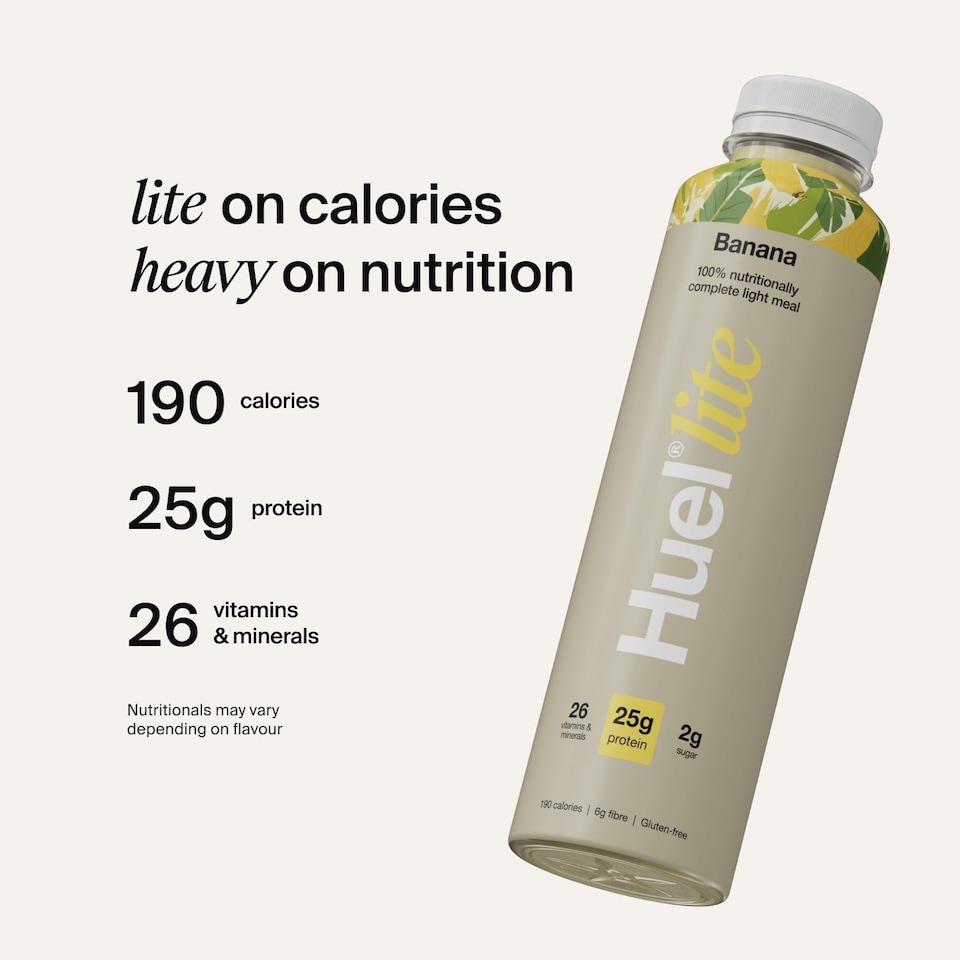 image 1 of Huel Ready-to-Drink Meal, LITE Banana Protein Drink, 500ml Bottles (Pack of 8) - Protein Shakes, Pre-Portioned Meal, 25g of Protein per Bottle