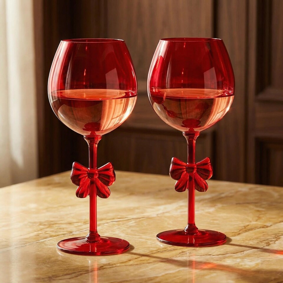 image 1 of OHS Set of 2 Bow Picnic Wine Glasses Plastic Reusable Champagne Flute