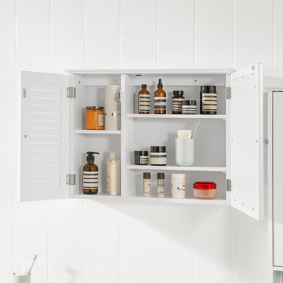 image 1 of SoBuy Bathroom Cabinet with Mirror, White, 25.6x5.9x19.3 inches, 8.45 kg - BZR55-W