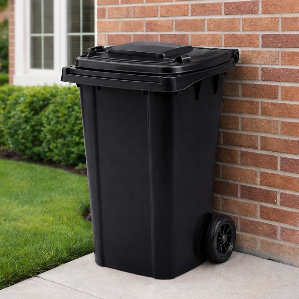 image 1 of 240L Black Wheelie Bin for Household Outdoor Garden Waste with Rubber Wheels