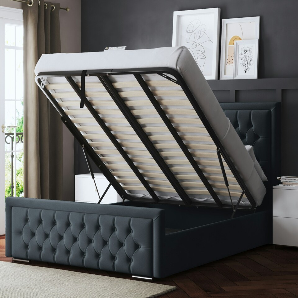 image 1 of Allegra Ottoman Bed with Upholstered Headboard - Grey (Steel) - Double / 4ft6