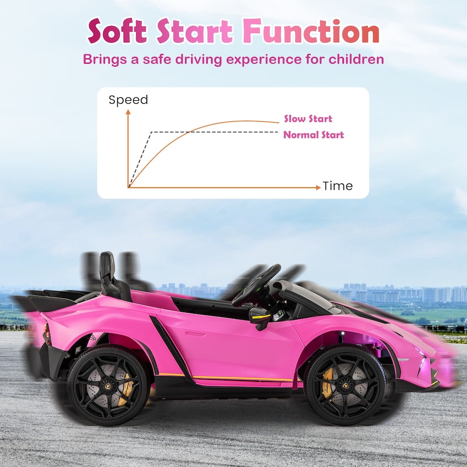 image 1 of COSTWAY Kids Lamborghini Licensed 12V Ride on Car Pink