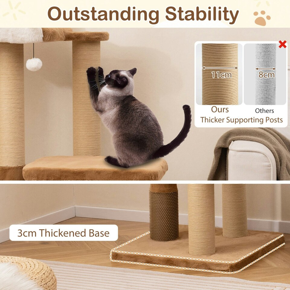 image 1 of COSTWAY Cat Tree 112cm Modern Kitty Tower w/Padded Perch