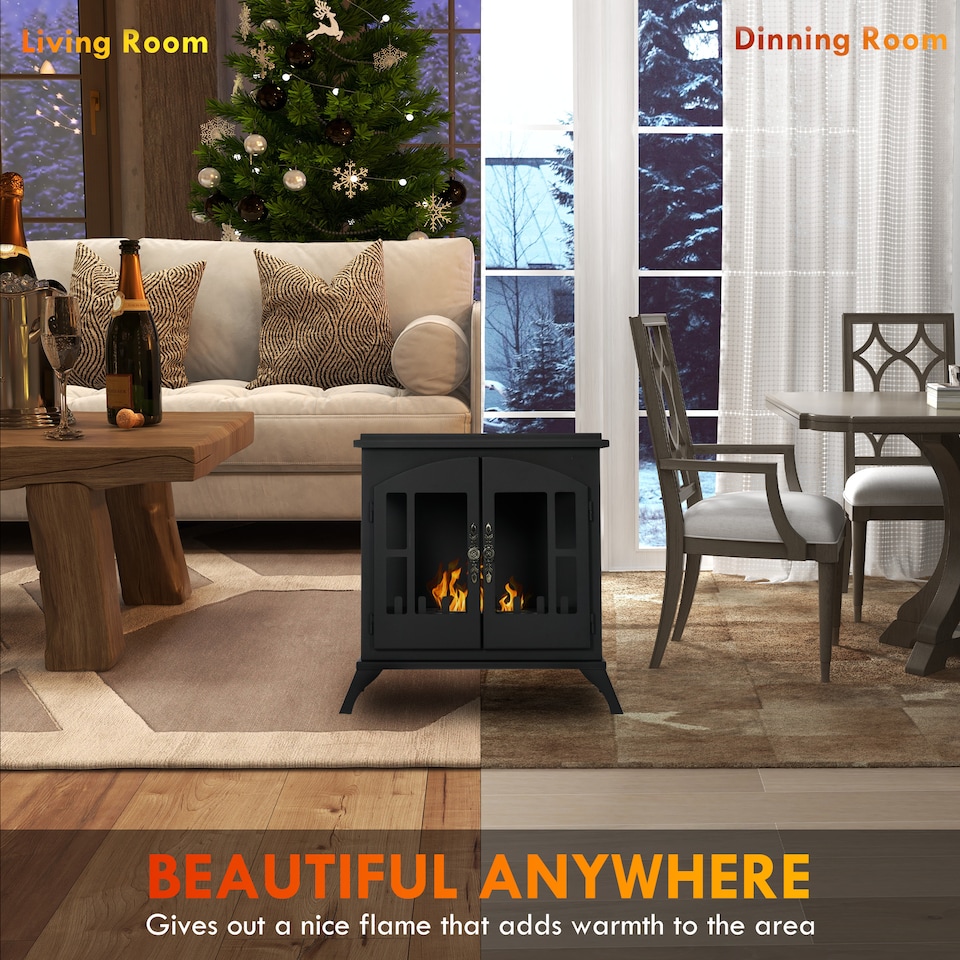 image 1 of HOMCOM Ethanol Fireplace Stove Freestanding Bioethanol Fire w/ 0.9L Tank Black