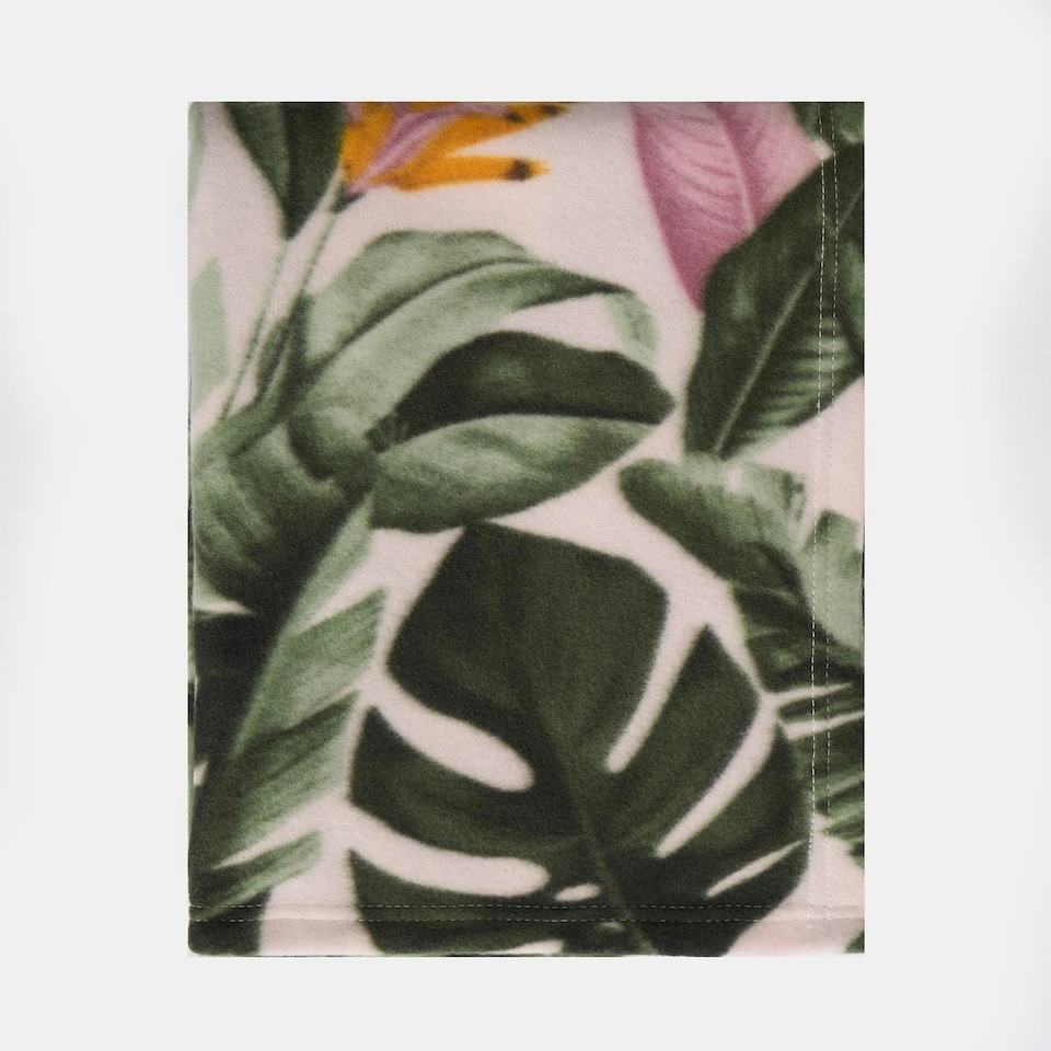 image 1 of OHS Tropical Floral Print Soft Polar Fleece Blanket Throw, 120x150cm - Green