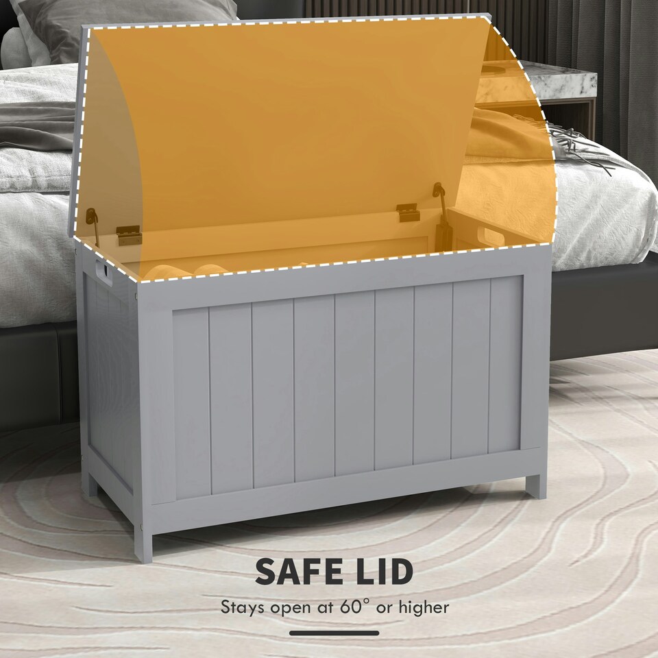 image 1 of HOMCOM Storage Chest with 2 Safety Hinges, Modern Storage Bench, Grey