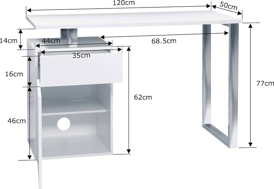 image 1 of Centurion Supports CALISTA Gloss White with Brushed Steel Legs 3-Drawer Contemporary Home Office Computer Desk | White | White | 1