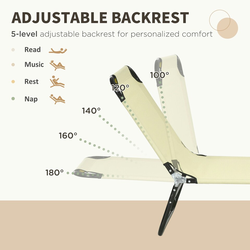 image 1 of Outsunny Folding Sun Loungers Set of 2 with Adjustable Backrest, Beige 
