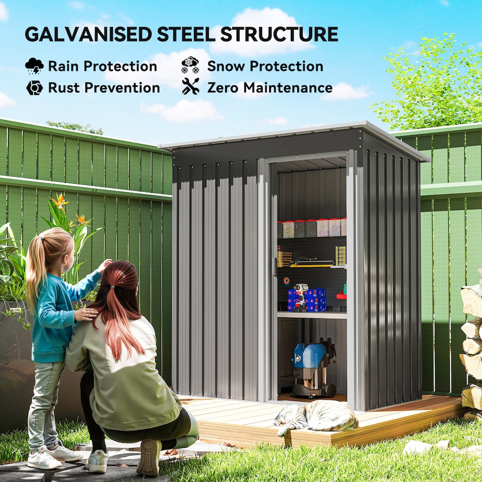 image 1 of Outsunny 5 x 3ft Garden Storage Shed with Sliding Door and Sloped Roof, Lean to Outdoor Equipment Tool Shed for Garden, Light Grey | Grey | 1