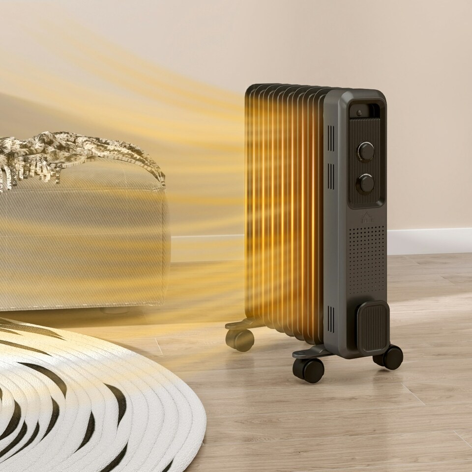 image 1 of HOMCOM Oil Filled Radiator Portable Heater W/ 9 Fin, 3 Heat Settings Grey