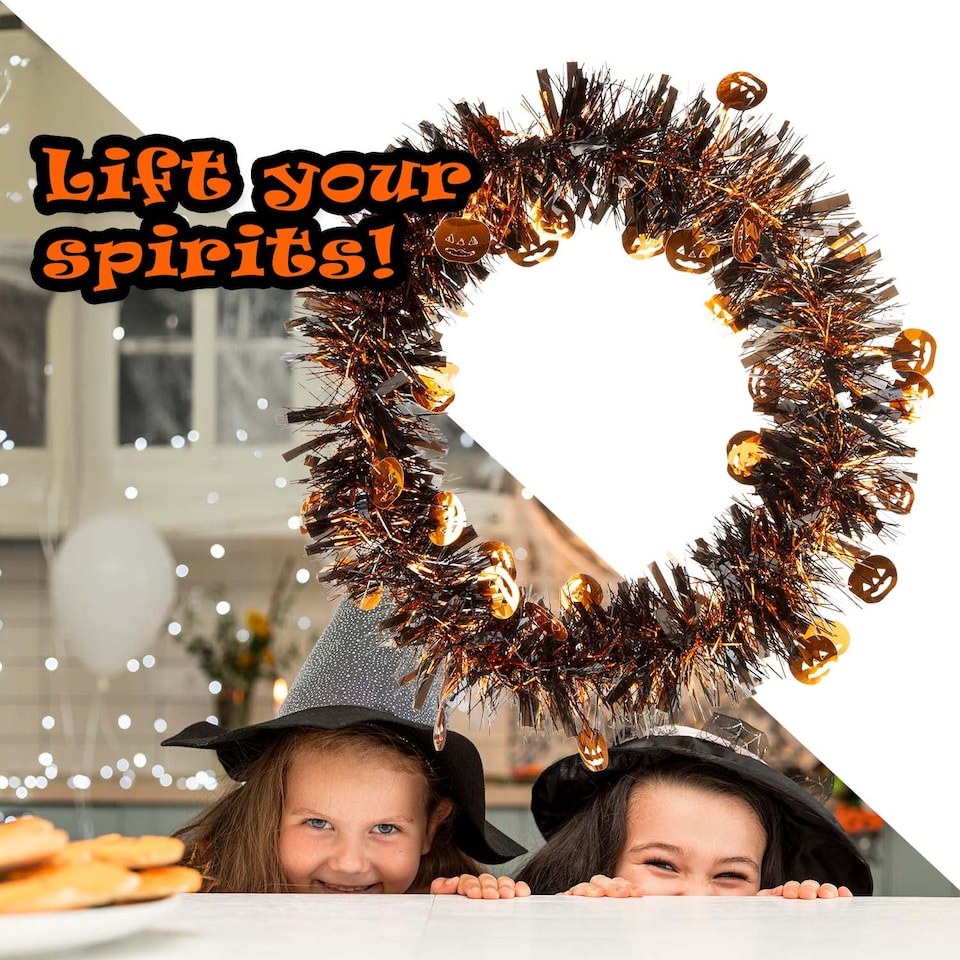 image 1 of PMS Multicoloured Halloween Tinsel Wreath, 34cm x 36cm
