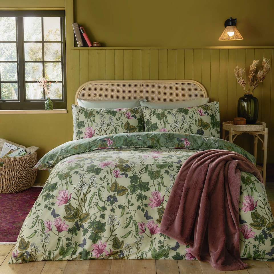 image 1 of Furn Mystic Berry Floral Reversible Duvet Cover Set | Green | Green | Super King
