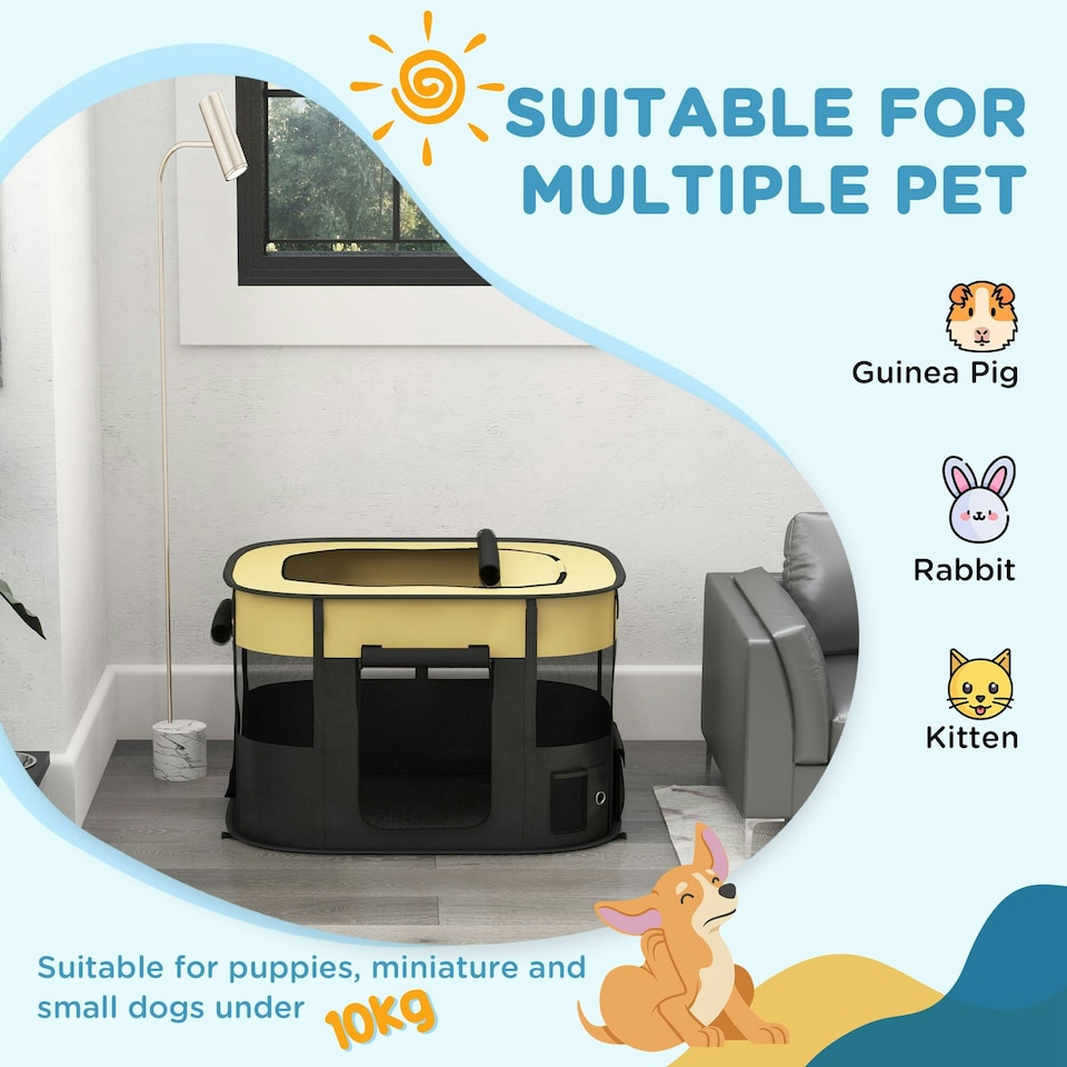 image 1 of PawHut Portable Dog Pen for Puppies, Rabbits, Kittens, Guinea Pigs - Yellow