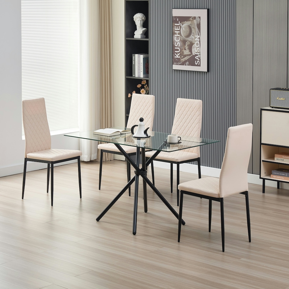 image 1 of Miami Dining Table with 4 Emily Leather Chairs Pink