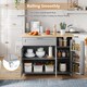 image 3 of VILUXE Mobile Kitchen Island with Foldable Worktop, Drawer, Adjustable Cabinets, 3 Door Spice Racks, Towel Rail and 5 Wheels, Grey