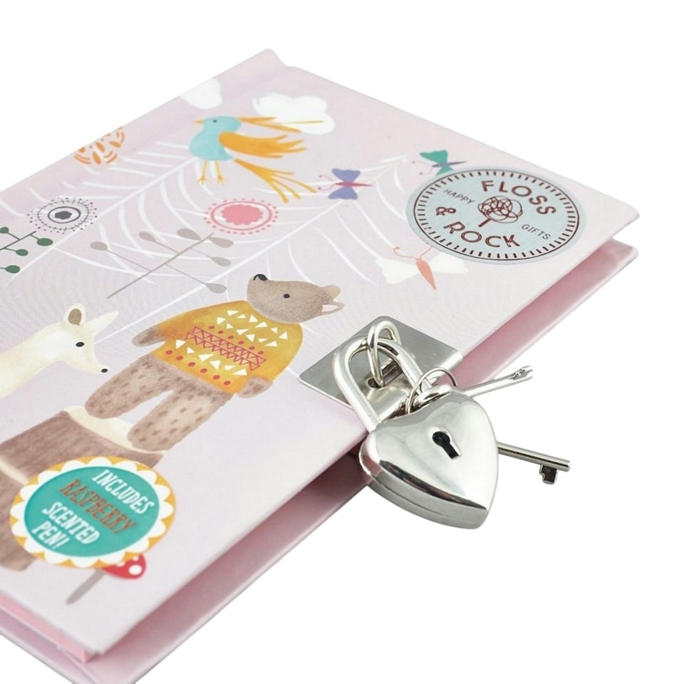 image 1 of Floss & Rock Children's Lockable Secret Diary Notebook -  Woodland Animals
