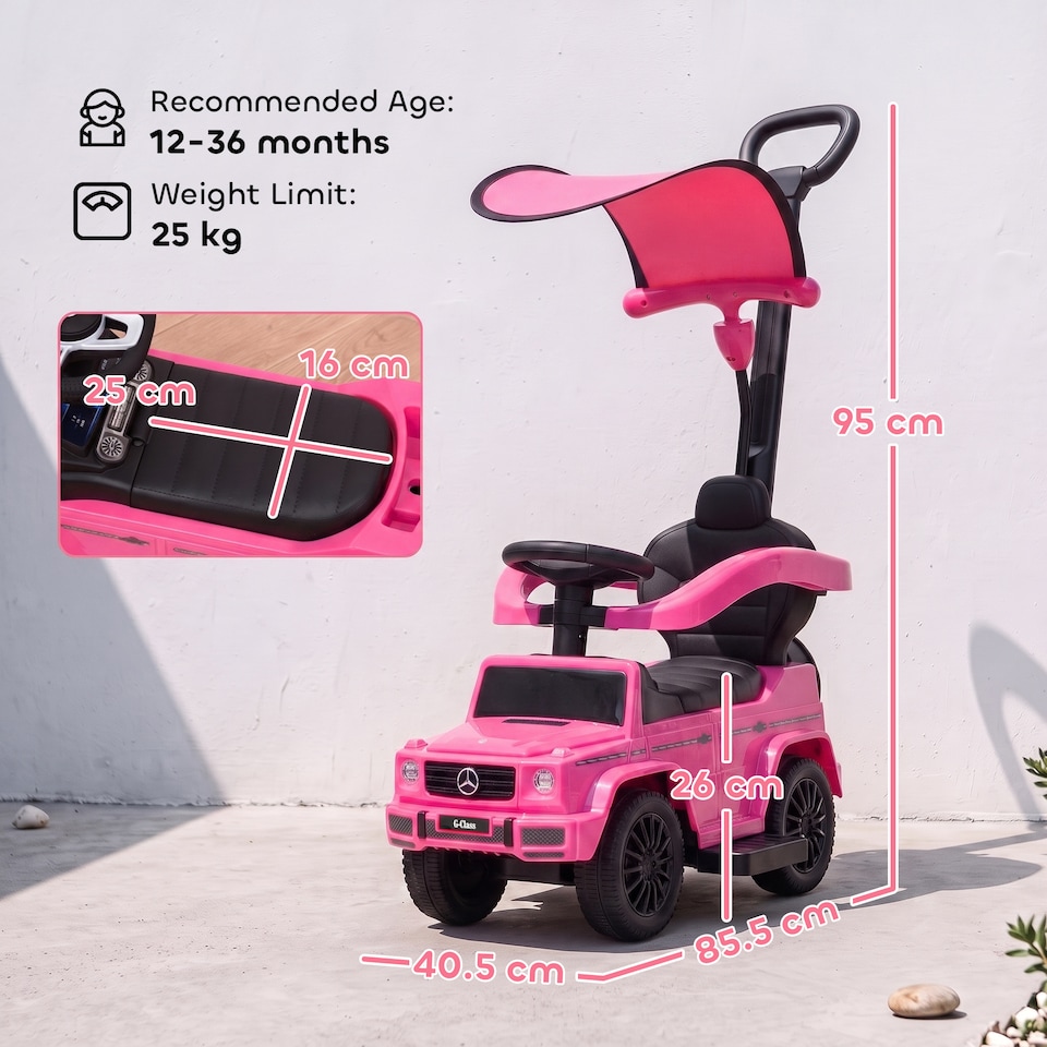 image 1 of HOMCOM Kids Ride-on Push Car 3 in 1 Benz G350 Baby Floor Slider Walker, Pink