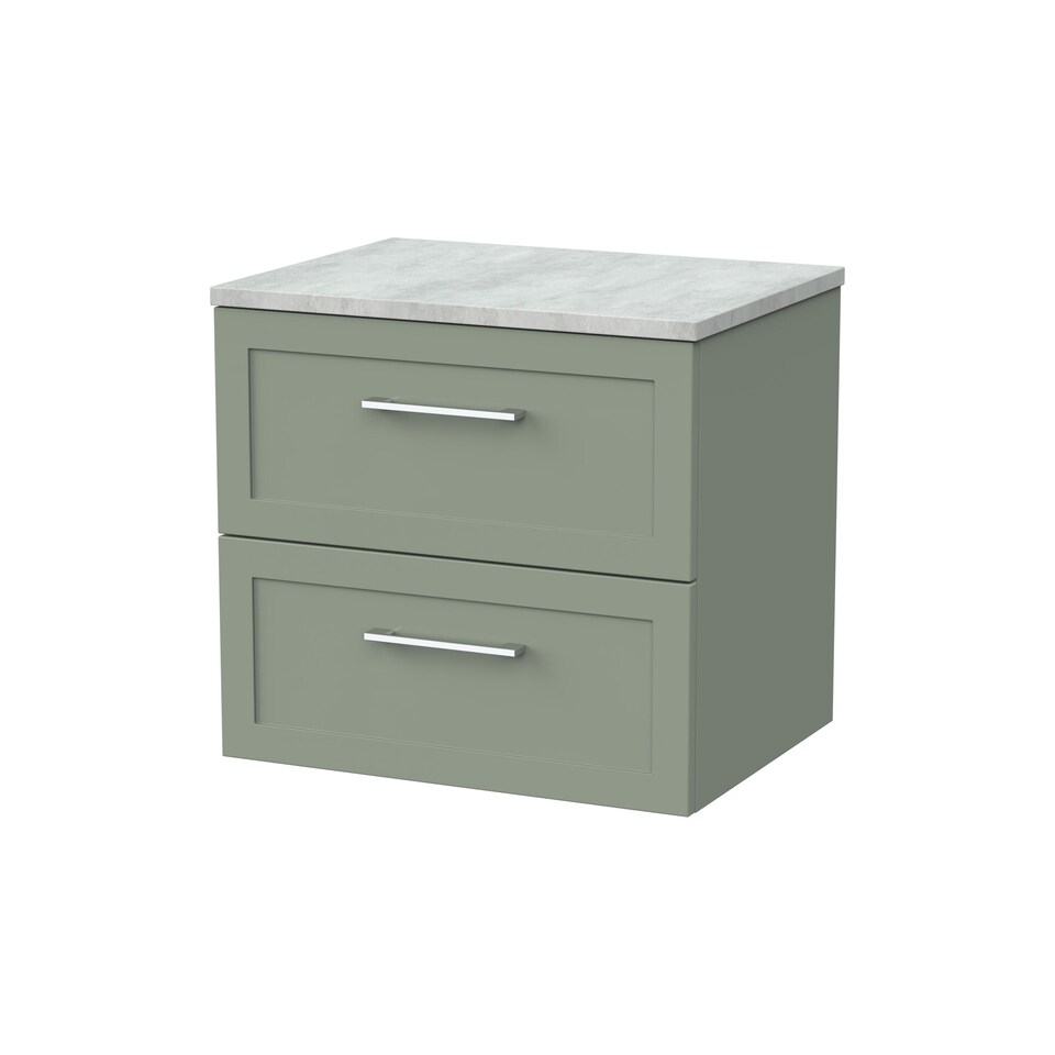 image 1 of Balterley Stonnall Traditional Wall Hung 2 Drawers Vanity Unit with Bellato Grey Laminate Worktop, 600mm, Reed Green