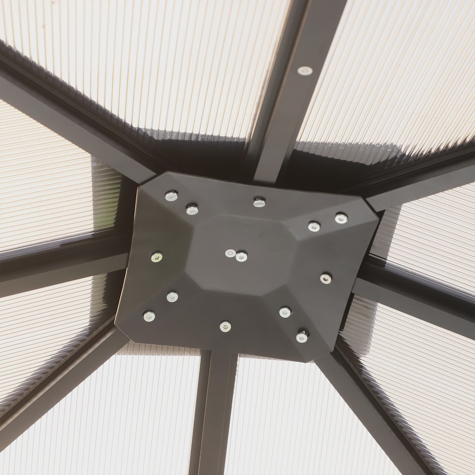 image 1 of Outsunnym 3 x 3m Hardtop Gazebo Canopy with Polycarbonate Roof, Aluminium Frame, Permanent Pavilion Garden Gazebo with Netting and Curtains  Grey