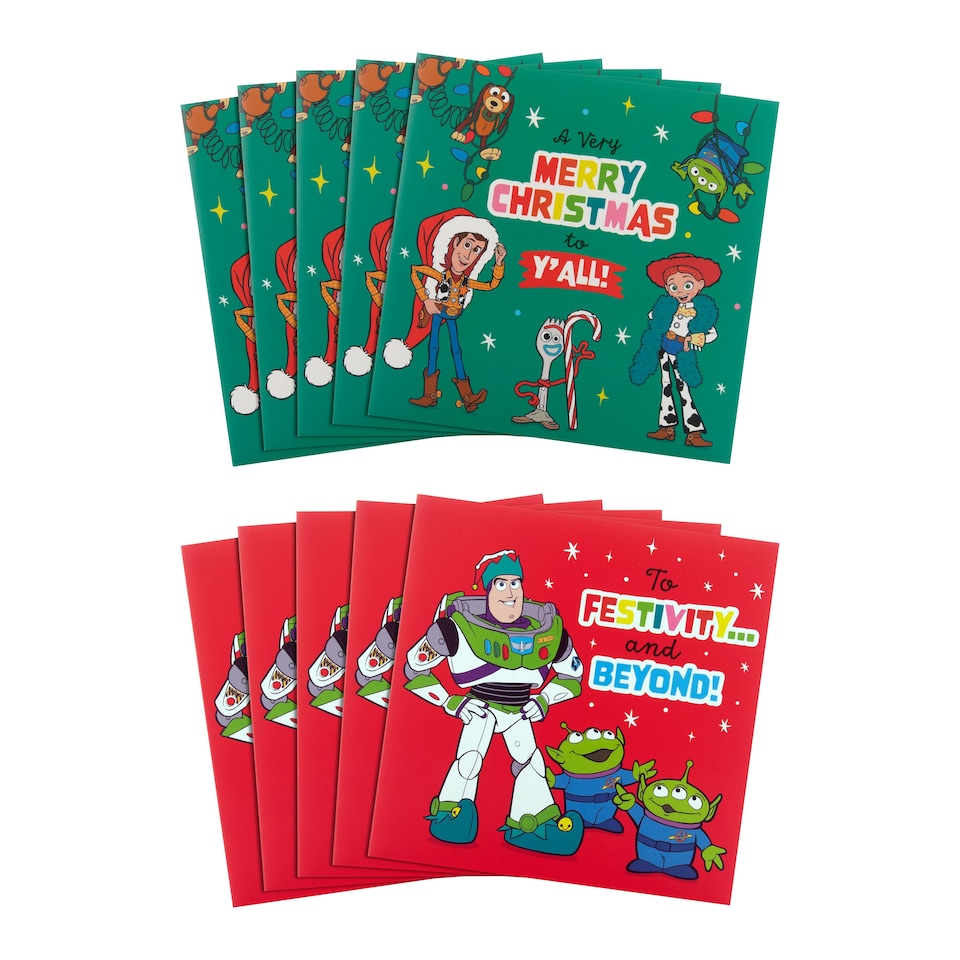 image 1 of Hallmark Pack Of 10 Christmas Cards - 2 Fun Disney Pixar Toy Story Designs