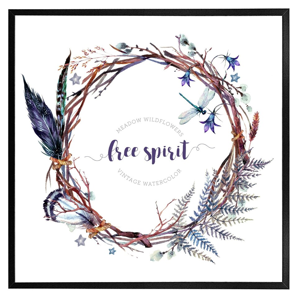image 1 of Watercolour boho wreath (Picture Frame) Brown | Oak | XL