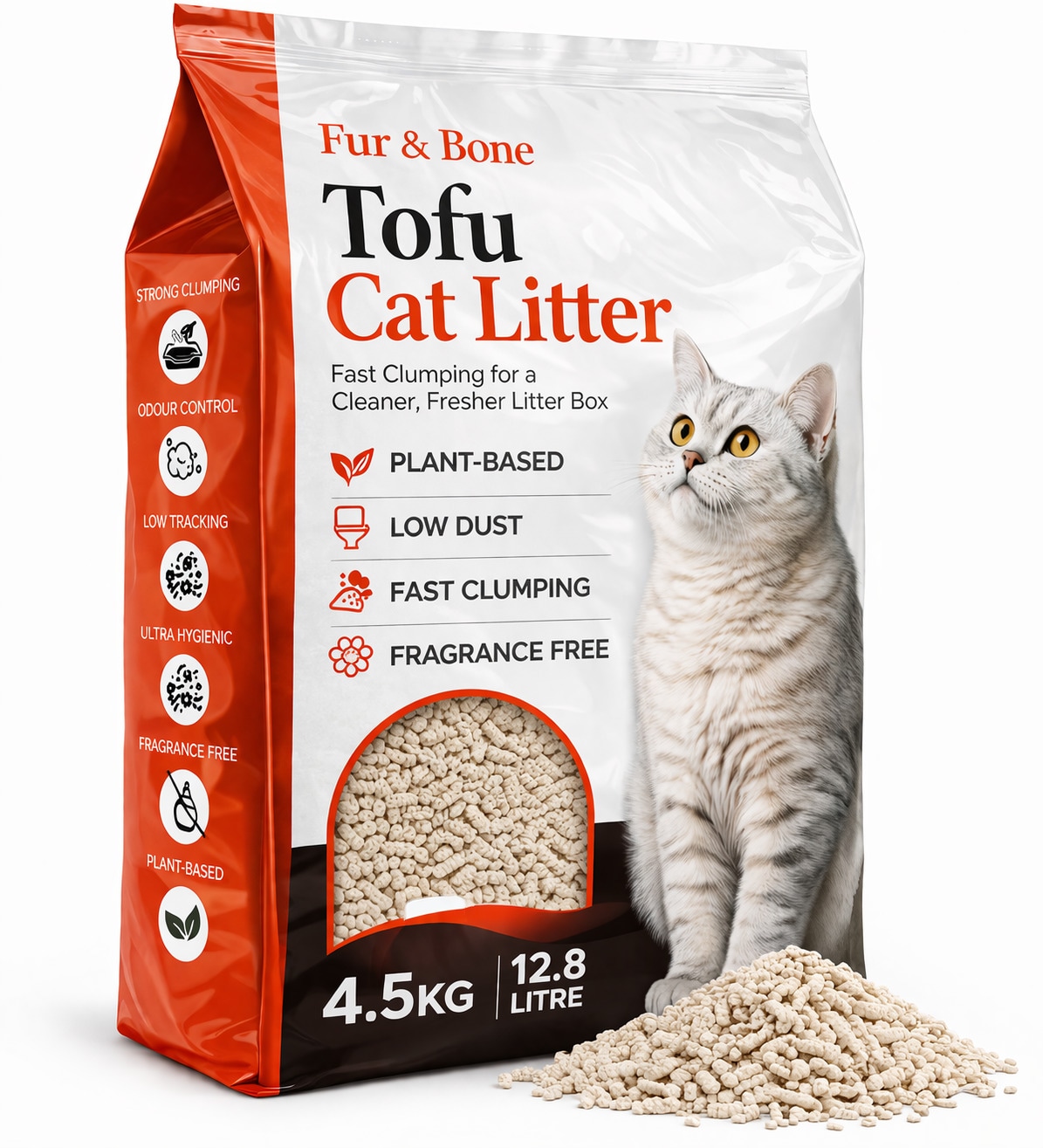 Fur & Bone Tofu Cat Litter 4.5kg Flushable Clumping Litter