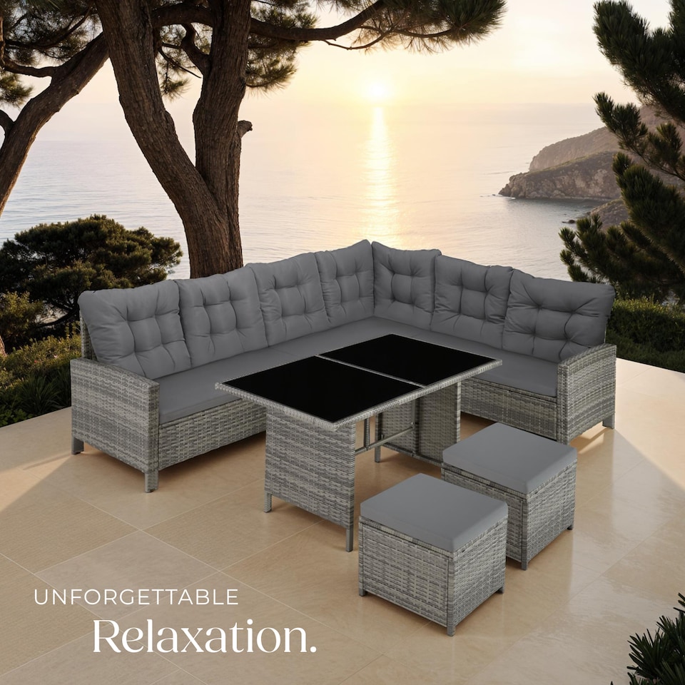 image 1 of 8 Seater Garden Furniture Set Barletta with Cushions, Footstools and Table | Grey | mottled grey/grey | 1
