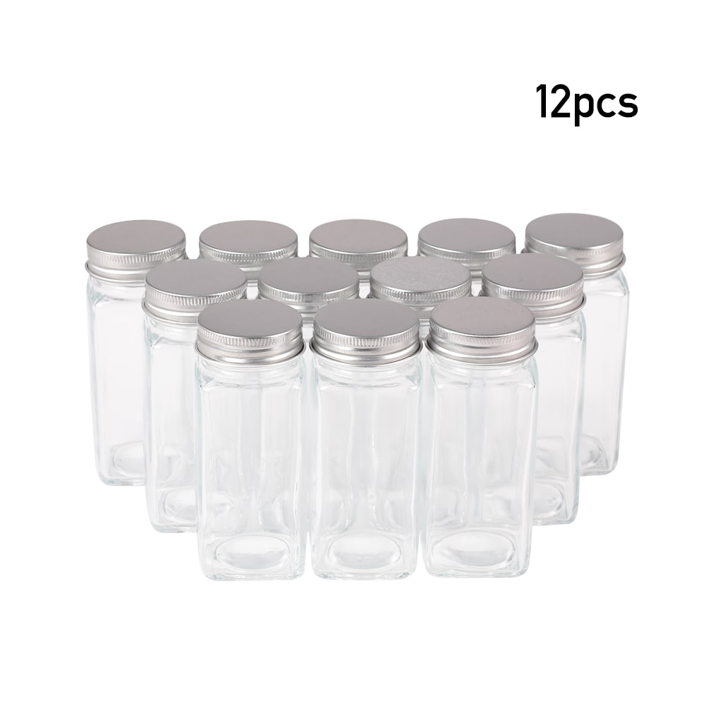 Living and Home 12Pcs Glass Spice Jars with Metal Lids | Clear